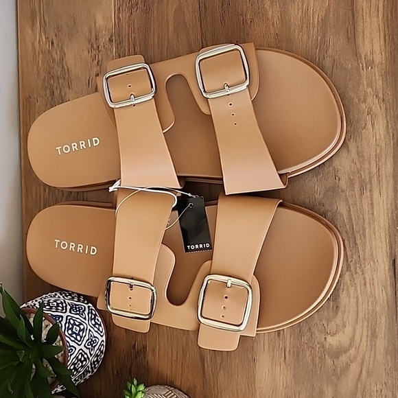 Torrid - 9WW, Double Buckle Slide (Wide Width) in Tan Beige - Picture 3 of 13
